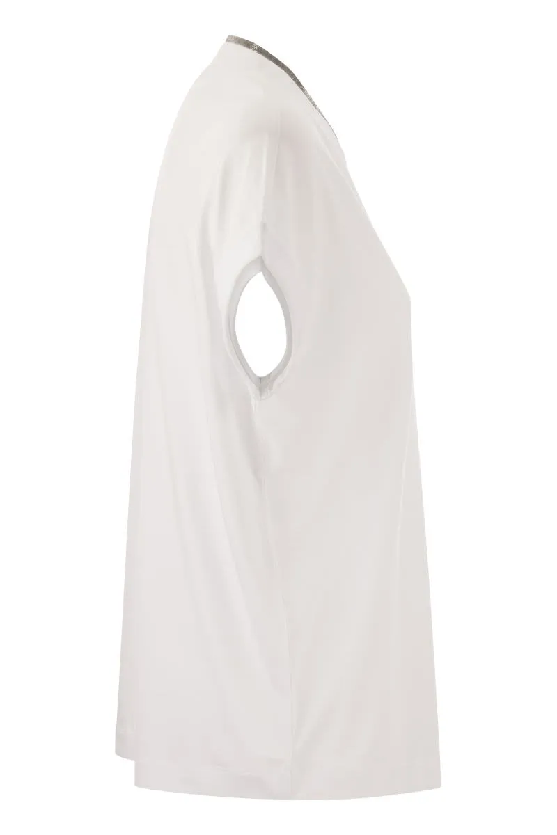 STRETCH COTTON JERSEY T-SHIRT WITH PRECIOUS NECKLINE sold by Lord & Taylor product image thumbnail 3