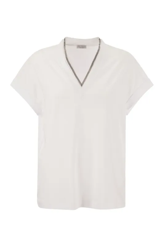 STRETCH COTTON JERSEY T-SHIRT WITH PRECIOUS NECKLINE made by Brunello Cucinelli