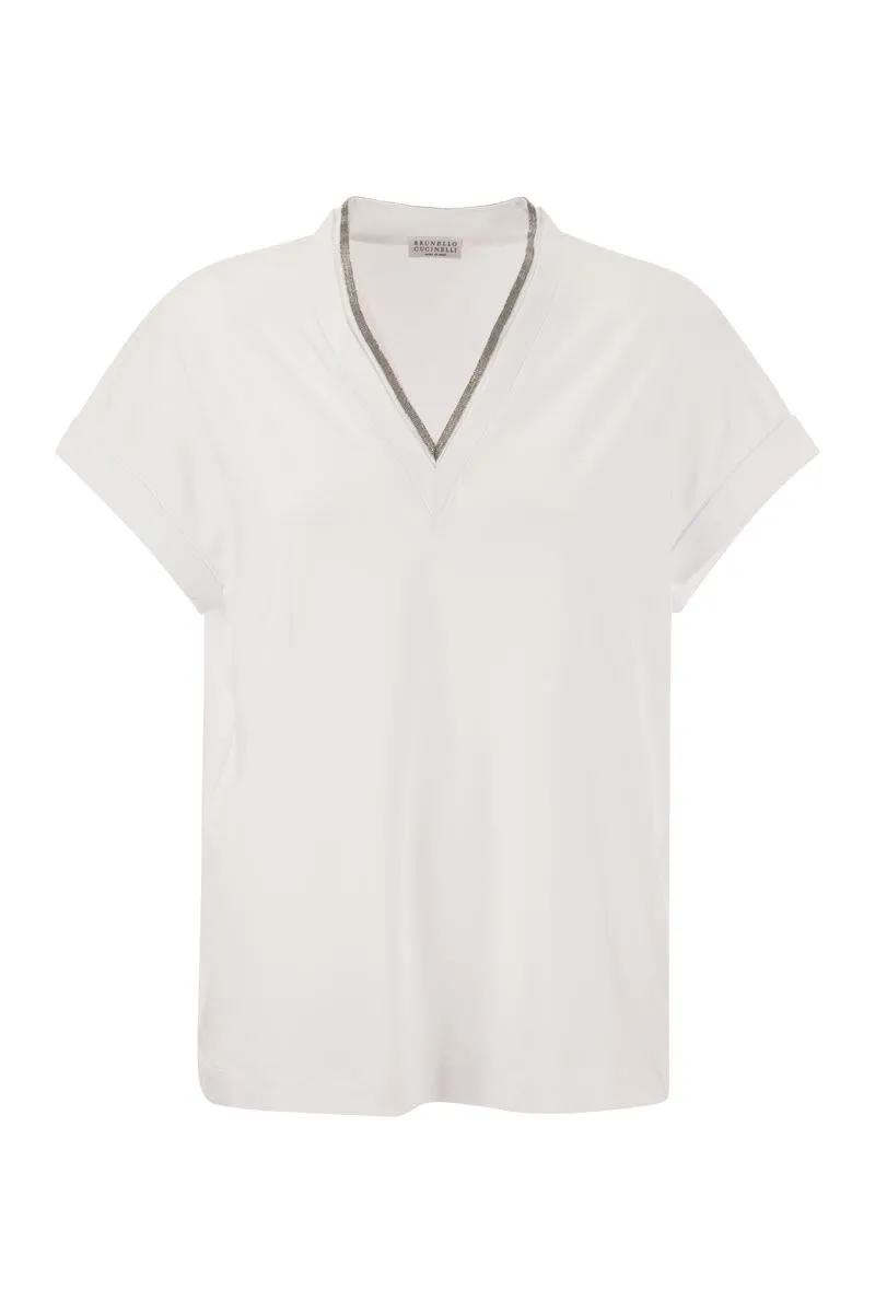 STRETCH COTTON JERSEY T-SHIRT WITH PRECIOUS NECKLINE sold by Lord & Taylor