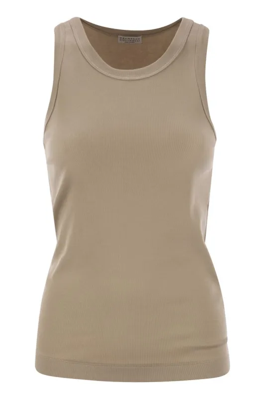 STRETCH COTTON RIBBED JERSEY TOP WITH MONILE sold by Lord & Taylor