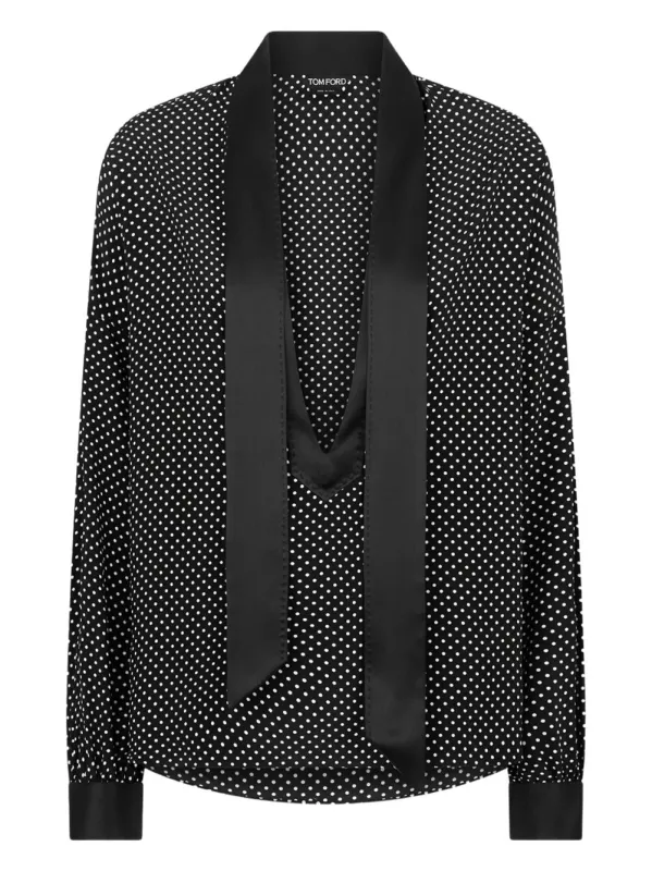 PRINTED SMALL POLKA DOT SILK CREPE DE CHINE LAVALLIERE TUNIC TOP made by Tom Ford