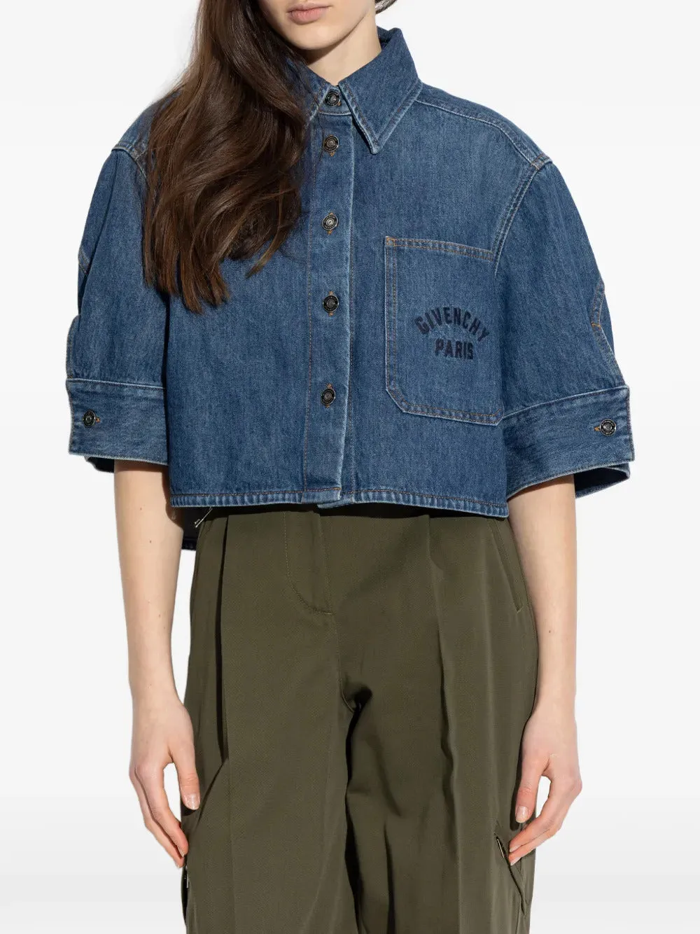 CROPPED COCOON SHIRT IN MEDIUM BLUE DENIM sold by Lord & Taylor product image thumbnail 3