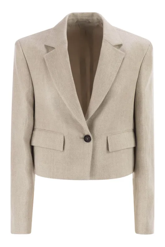 CHEVRON LINEN AND COTTON CROP JACKET WITH NECKLACE made by Brunello Cucinelli