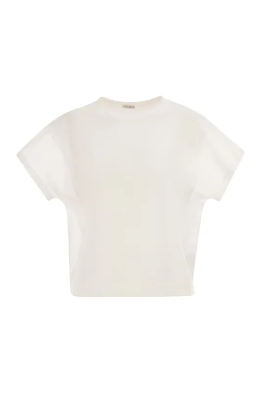 COTTON T-SHIRT WITH SLEEVES AND TRANSPARENT SIDE INSERTS made by Brunello Cucinelli