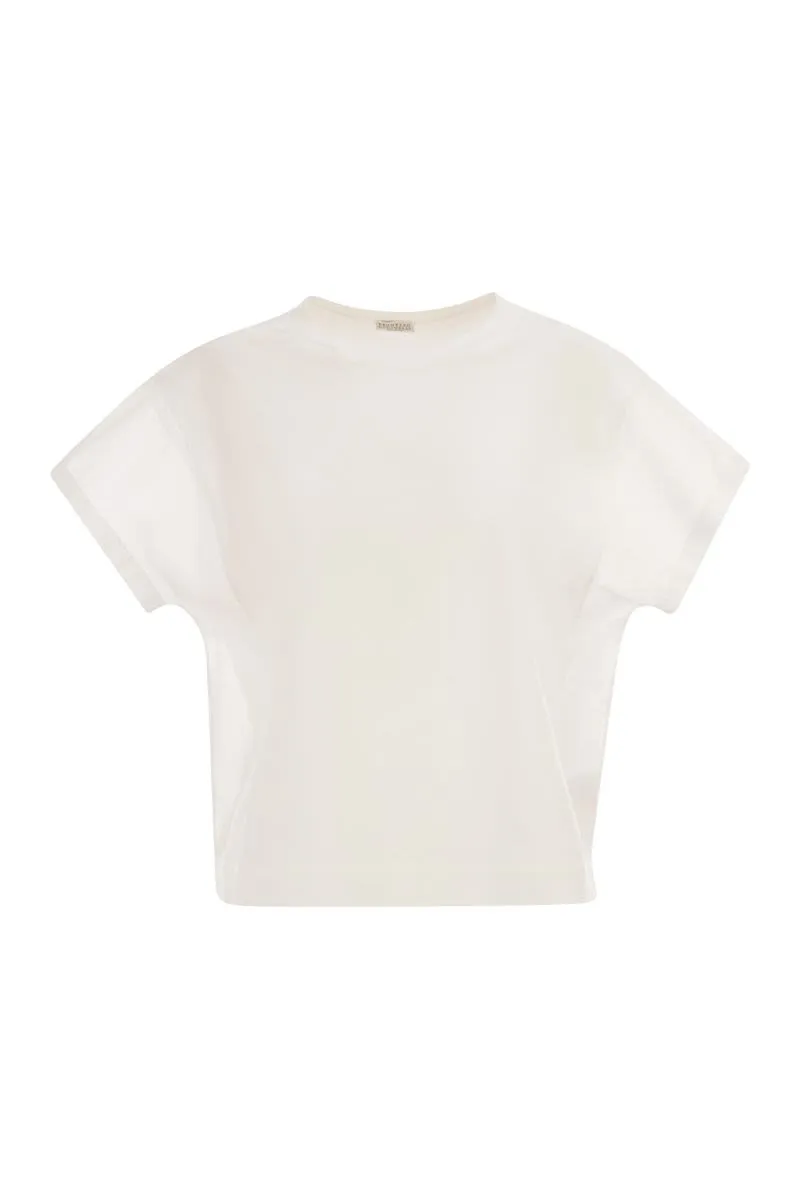 COTTON T-SHIRT WITH SLEEVES AND TRANSPARENT SIDE INSERTS sold by Lord & Taylor
