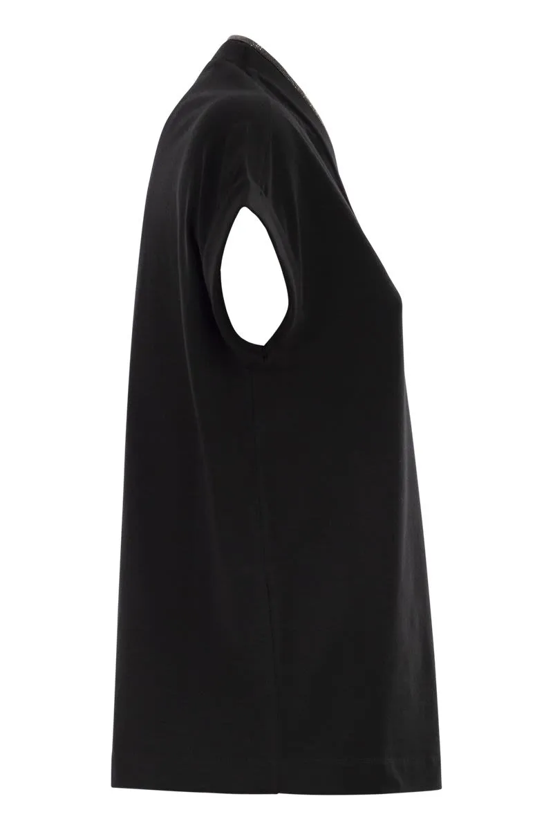 STRETCH COTTON JERSEY T-SHIRT WITH PRECIOUS NECKLINE sold by Lord & Taylor product image thumbnail 3