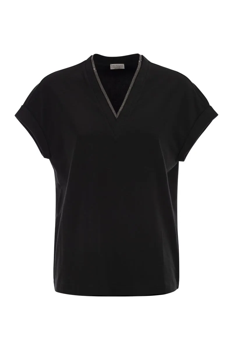 STRETCH COTTON JERSEY T-SHIRT WITH PRECIOUS NECKLINE sold by Lord & Taylor