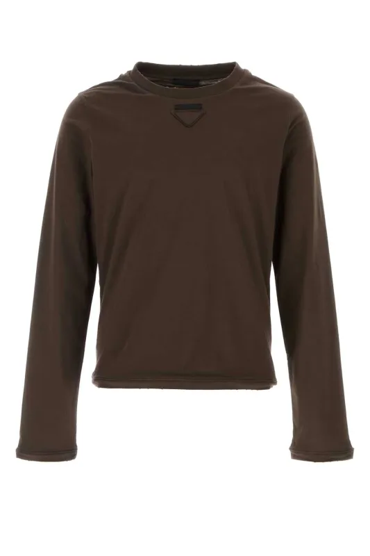BROWN COTTON T-SHIRT made by Prada