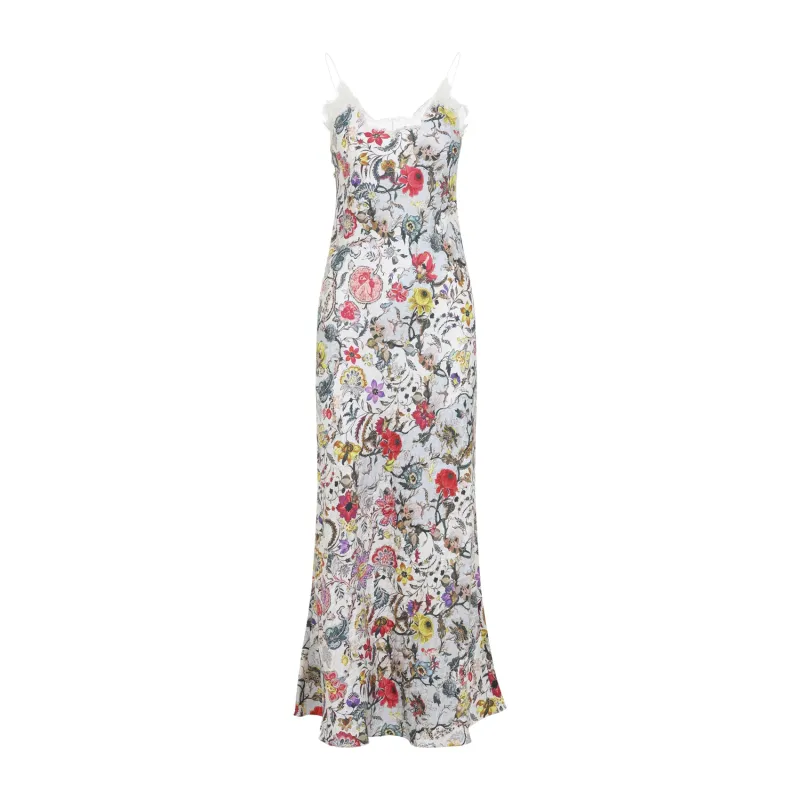 WHITE FLORENTINE FLOWERS SILK LONG DRESS sold by Lord & Taylor