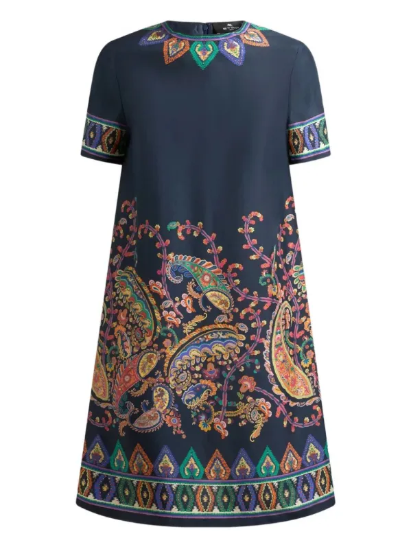 SILK MINI TUNIC DRESS WITH PLACED FLORAL PAISLEY PRINT made by Etro