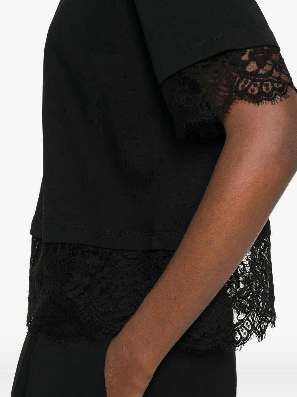WOMEN`S LACE DETAIL T-SHIRT IN BLACK sold by Lord & Taylor product image thumbnail 4
