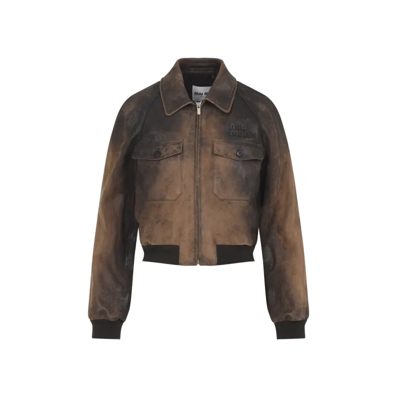 BROWN LAMB LEATHER JACKET made by Miu Miu