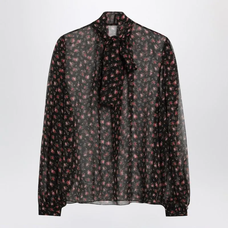 BLACK CHIFFON BLOUSE WITH SMALL ROSE PRINT sold by Lord & Taylor