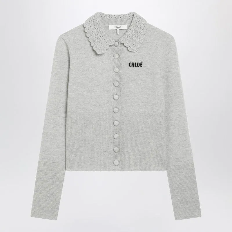 LIGHT GREY WOOL CARDIGAN WITH LOGO sold by Lord & Taylor
