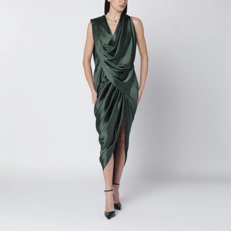 GREEN SATIN DRAPED MIDI DRESS made by Vivienne Westwood