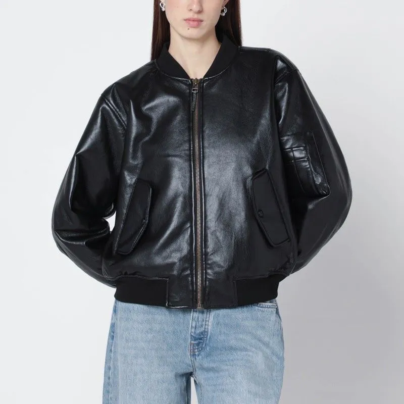 BLACK REGENERATEDLEATHER BOMBER sold by Lord & Taylor