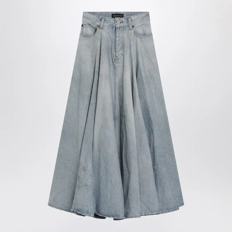 LIGHT BLUE MAXI GODET DENIM SKIRT made by Lord & Taylor