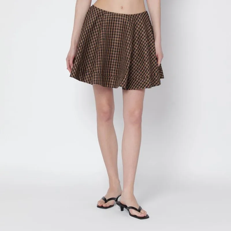 BROWN/BLACK GINGHAM FLARED MINI SKIRT made by Ganni