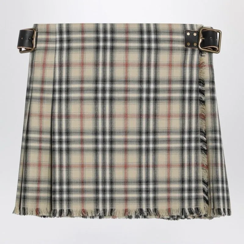 BEIGE WOOL MINI KILT WITH CHECK PATTERN sold by Lord & Taylor
