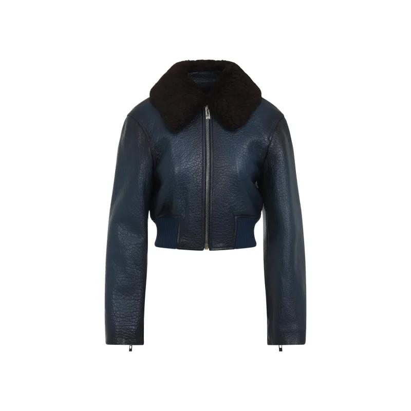 BLUE AVIATOR LAMB LEATHER JACKET made by Alaia