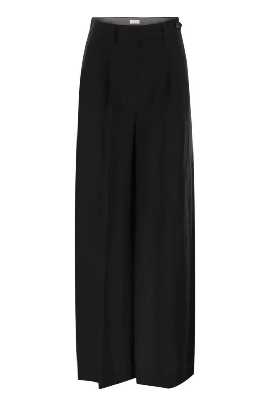 TAILORED TROUSERS IN FLUID VISCOSE AND LINEN TWILL WITH DOUBLE PLEATS sold by Lord & Taylor