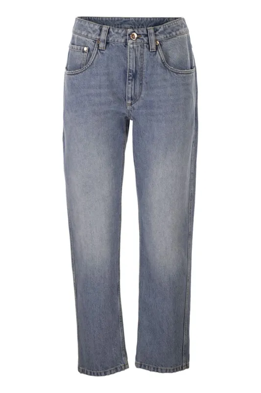 STRAIGHT TROUSERS IN AUTHENTIC DENIM WITH SHINY BARTACK made by Brunello Cucinelli