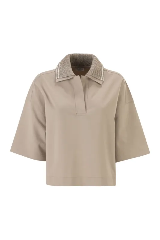 INTERLOCK COUTURE POLO SHIRT WITH SPARKLING KNITTED COLLAR made by Brunello Cucinelli