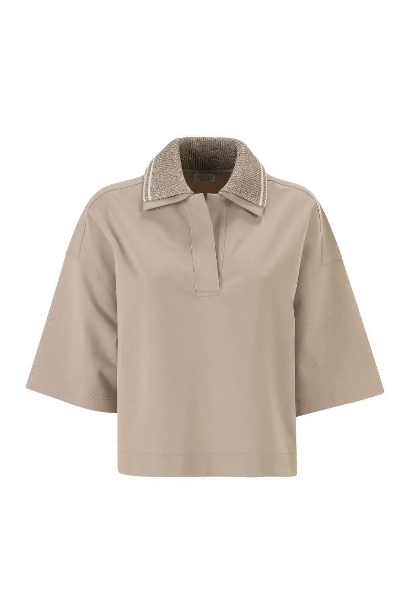 INTERLOCK COUTURE POLO SHIRT WITH SPARKLING KNITTED COLLAR sold by Lord & Taylor
