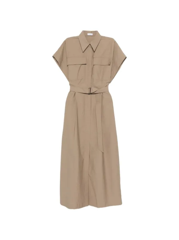 CHEMISE DRESS IN TECHNICAL COTTON AND NYLON POPLIN WITH BELT made by Brunello Cucinelli