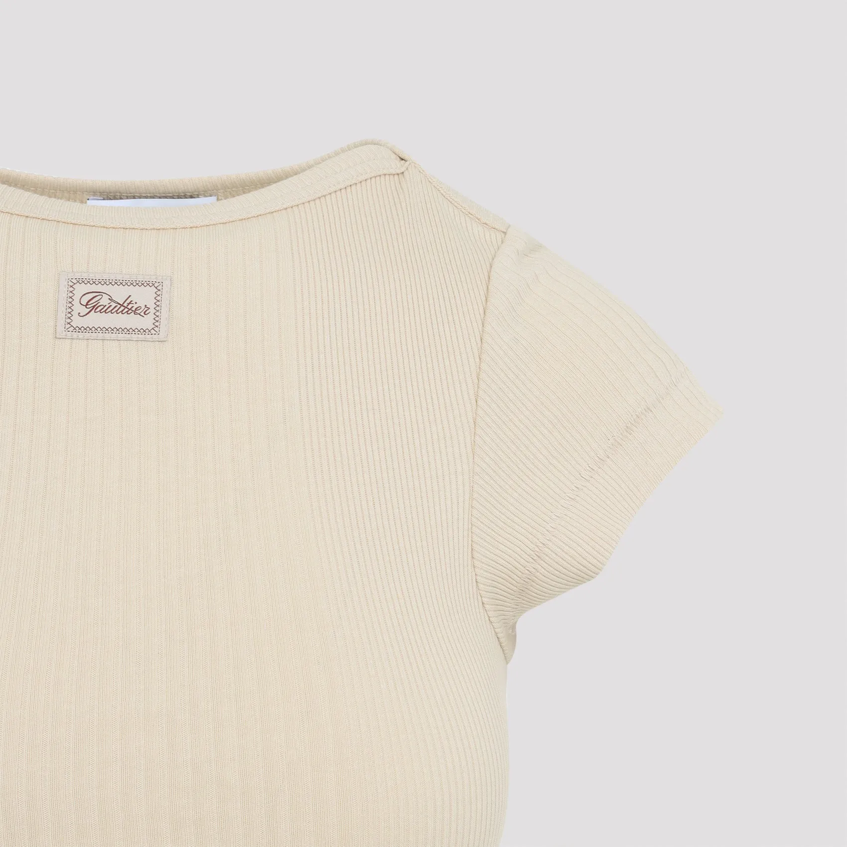 BEIGE CROPPED COTTON T-SHIRT sold by Lord & Taylor product image thumbnail 4