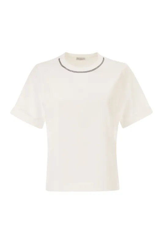 COTTON JERSEY T-SHIRT WITH SHINY TRIMS sold by Lord & Taylor