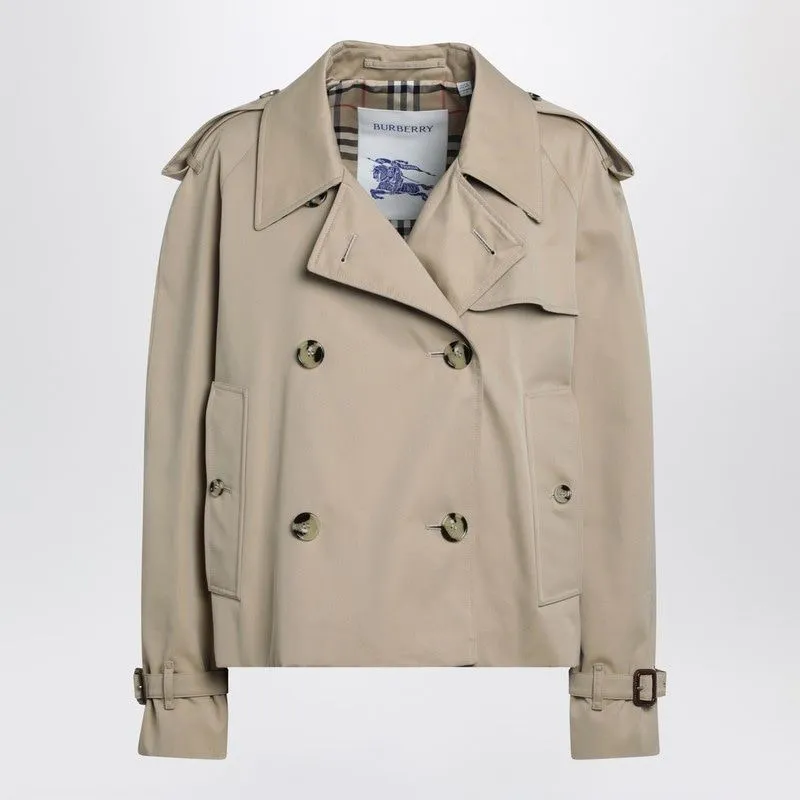 CROPPED HERITAGE TRENCH COAT IN BEIGE GABARDINE sold by Lord & Taylor