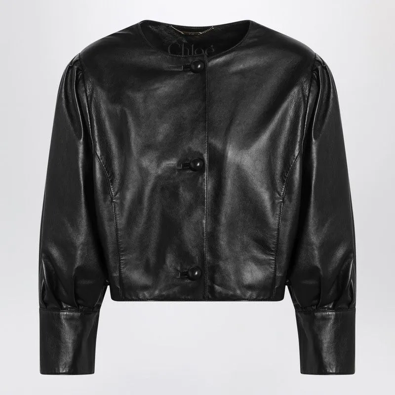 LEATHER BUTTONED CROPPED JACKET sold by Lord & Taylor