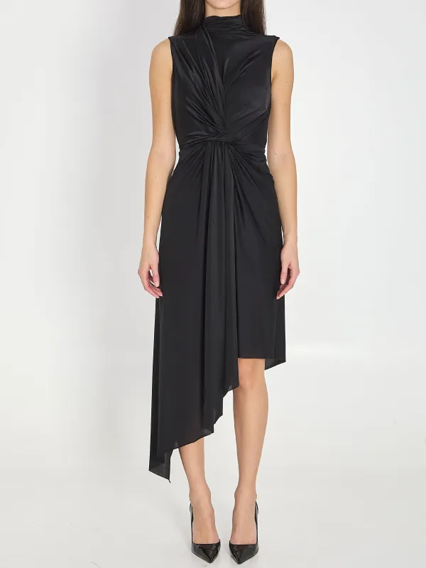 BLACK DRAPED MIDI DRESS sold by Lord & Taylor