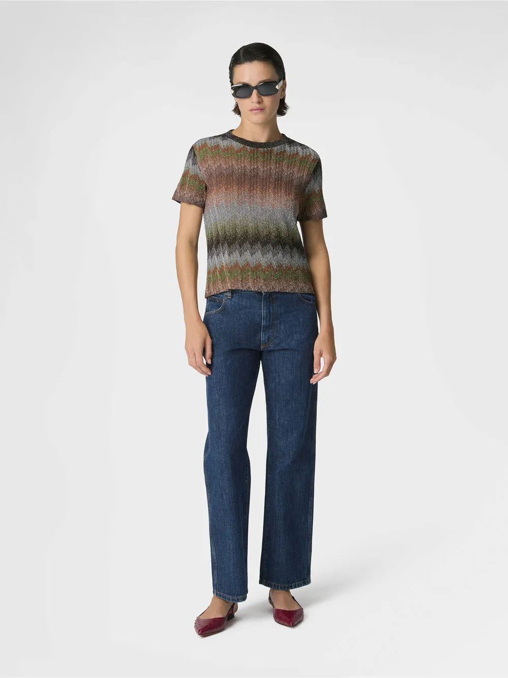 SNAKE-PATTERN VISCOSE LAMÉ CREWNECK T-SHIRT sold by Lord & Taylor product image thumbnail 2