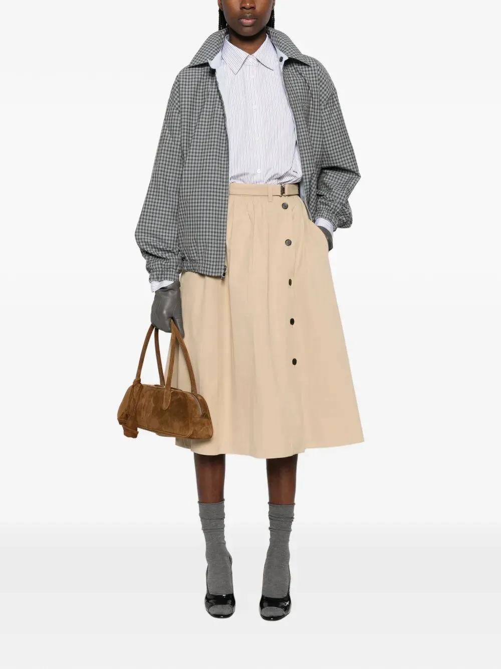 BUTTON-DETAIL BELTED COTTON MIDI SKIRT sold by Lord & Taylor product image thumbnail 2