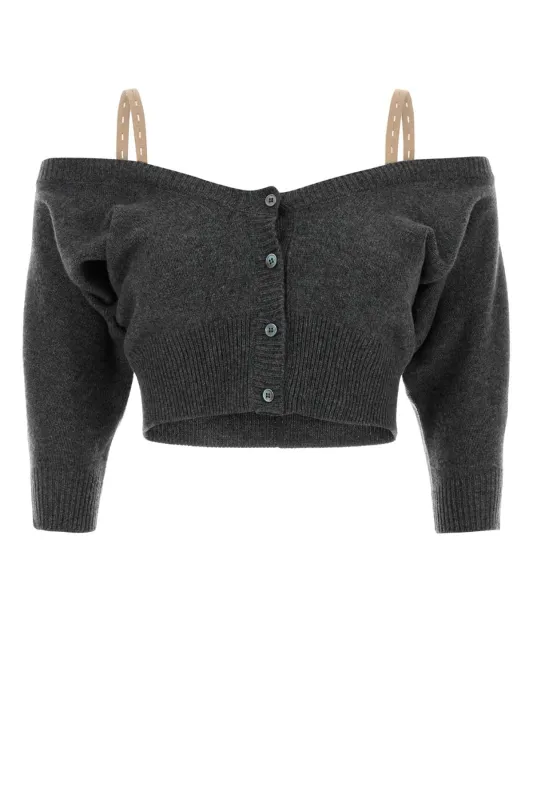 DARK GREY CASHMERE CARDIGAN made by Miu Miu
