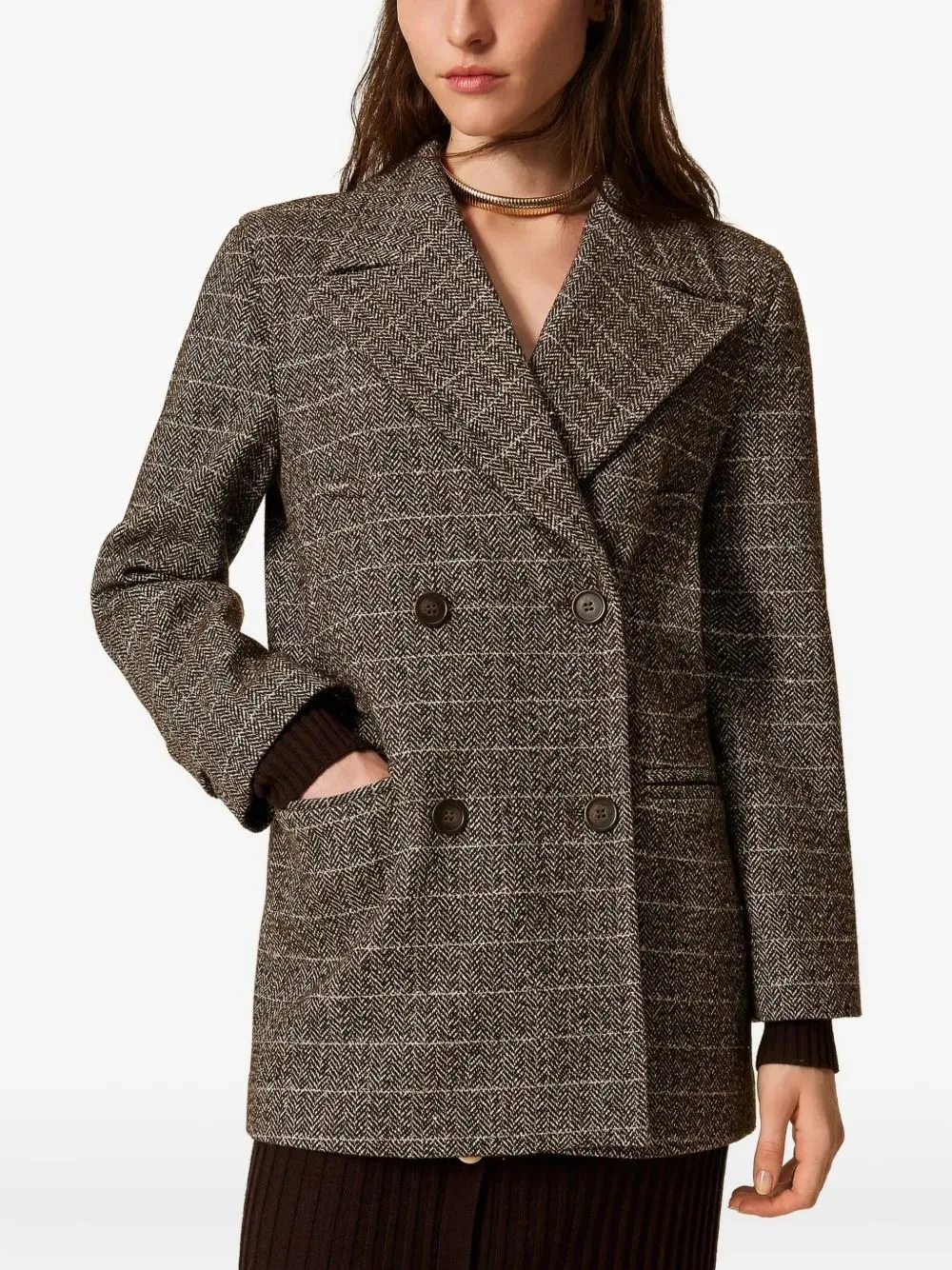 TWINSET HERRINGBONE DOUBLE-BREASTED COAT sold by Lord & Taylor product image thumbnail 2