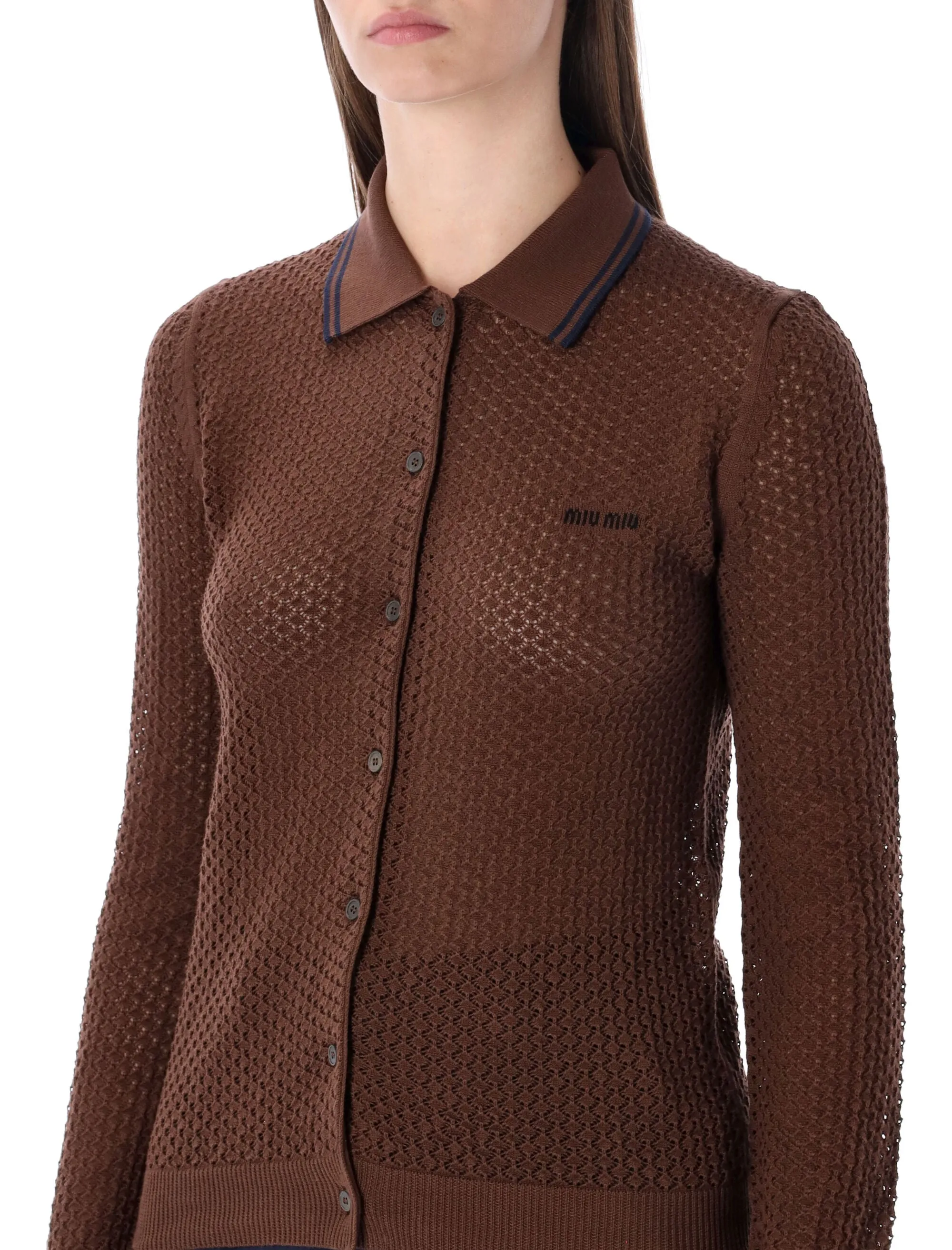 MIU MIU COTTON CARDIGAN WITH LACY KNIT MOTIF sold by Lord & Taylor product image thumbnail 3