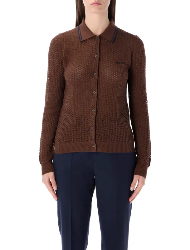 MIU MIU COTTON CARDIGAN WITH LACY KNIT MOTIF sold by Lord & Taylor