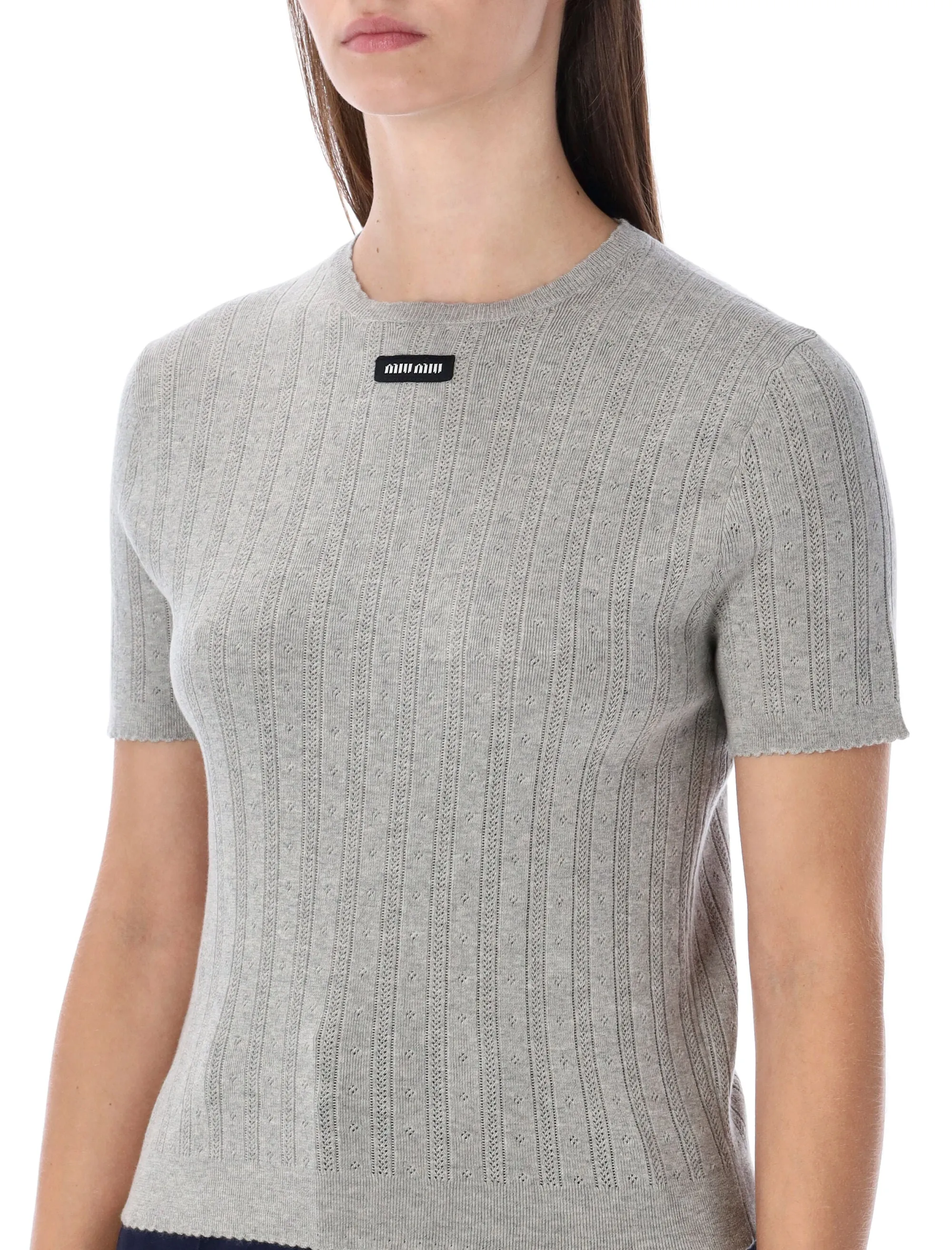 MIU MIU SHORT-SLEEVE COTTON TOP WITH LOGO sold by Lord & Taylor product image thumbnail 3