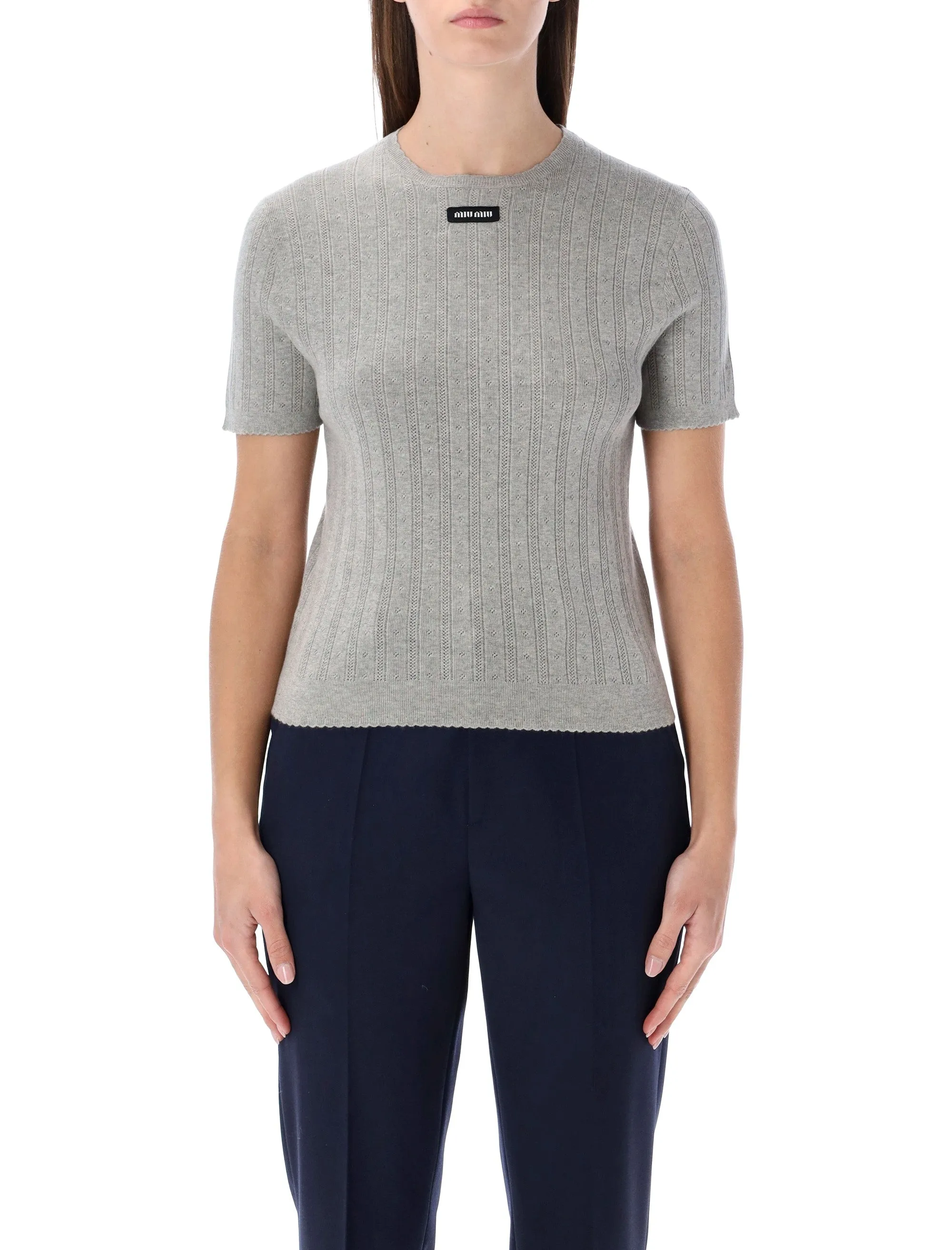 MIU MIU SHORT-SLEEVE COTTON TOP WITH LOGO sold by Lord & Taylor