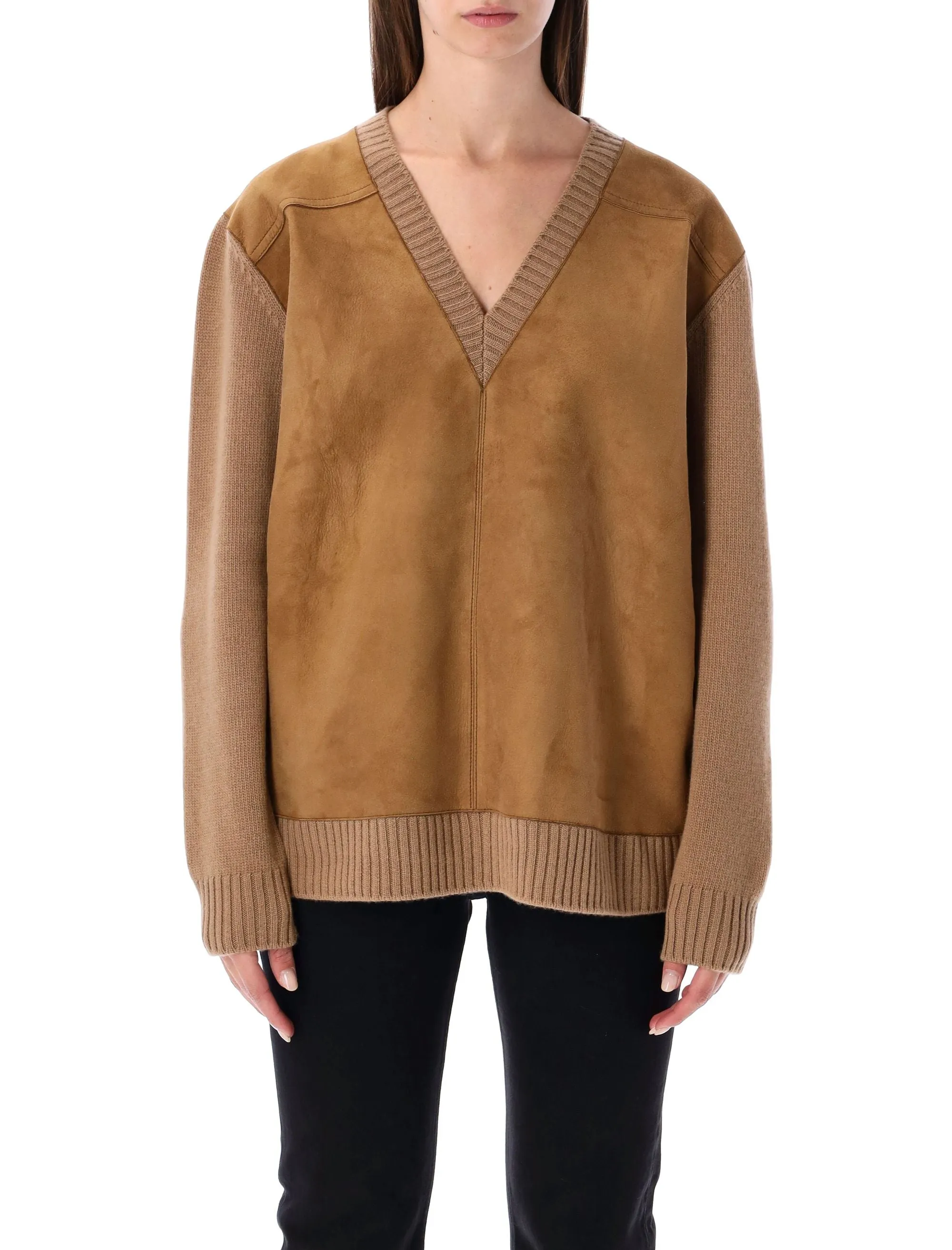 PRADA WOOL AND CASHMERE SWEATER WITH LAMBSKIN FRONT sold by Lord & Taylor
