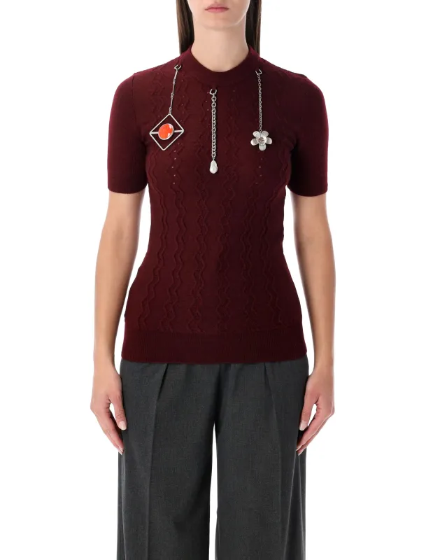 PRADA BURGUNDY WOOL SWEATER WITH JEWEL PENDANTS made by Prada