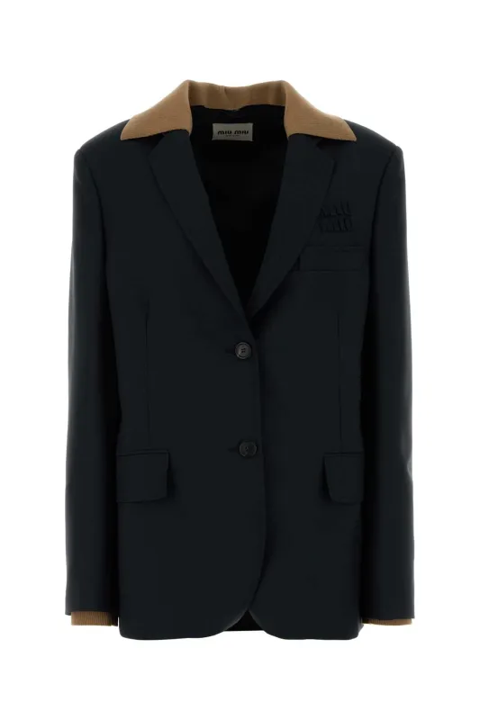 MIDNIGHT BLUE MOHAIR BLEND OVERSIZE BLAZER made by Miu Miu