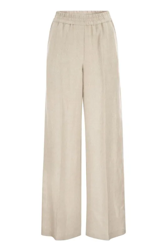 MELANGE BEIGE LINEN BLEND WIDE-LEG PANT made by Brunello Cucinelli