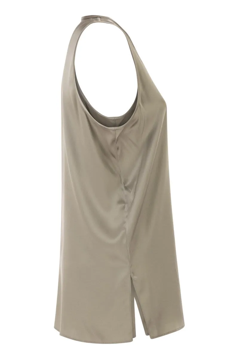 STRETCH SILK SATIN CREW NECK TOP sold by Lord & Taylor product image thumbnail 3