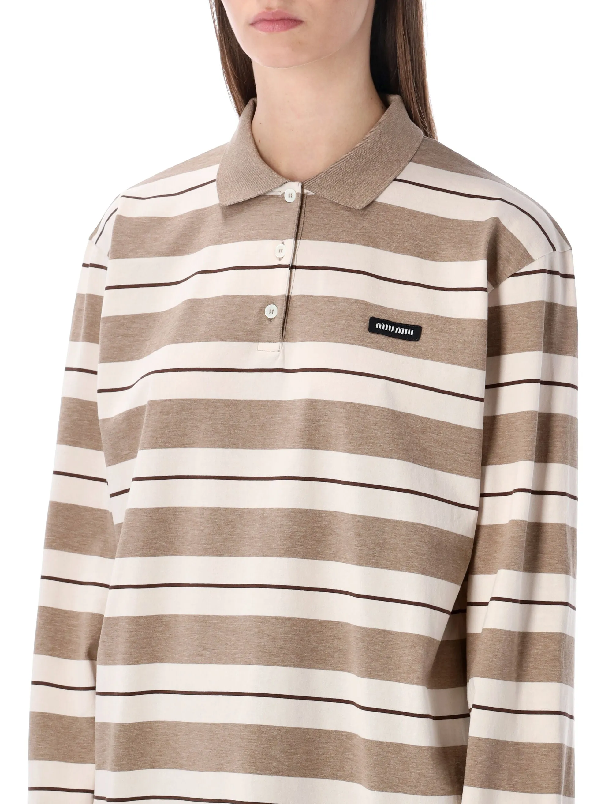 MIU MIU STRIPED COTTON JERSEY POLO SHIRT sold by Lord & Taylor product image thumbnail 3