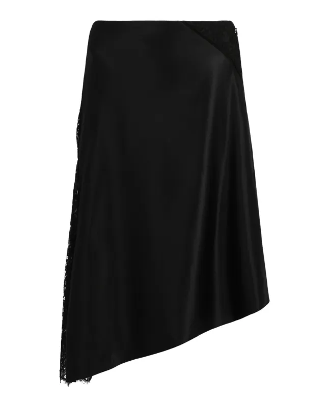 Lace Insert Asymmetric Silk Midi Skirt sold by Lord & Taylor