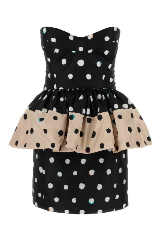 FALENA DOTS-PRINT TAFFETA BUSTIER DRESS sold by Lord & Taylor
